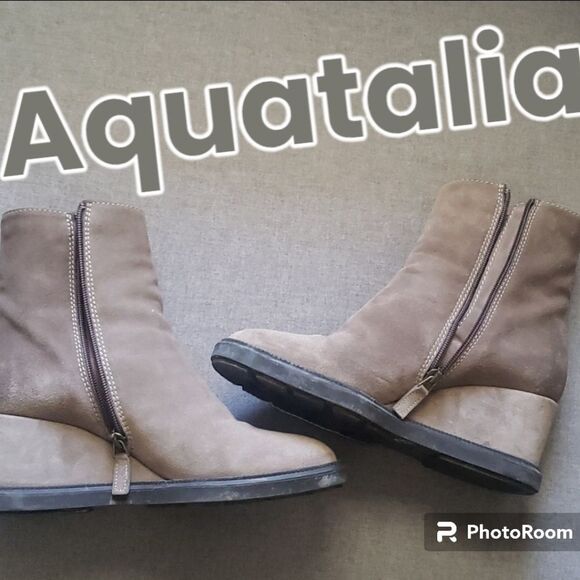 Aquatalia boots women's size 9 suede wedge boots suede neutral zipper vg… - Picture 1 of 15